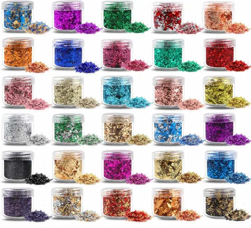 Miniatura 3 de Copos dorados para resina, 30 colores metálicos, lámina para manualidades con pinzas para arte de resina, arte de uñas, joyas y fabricación de velas