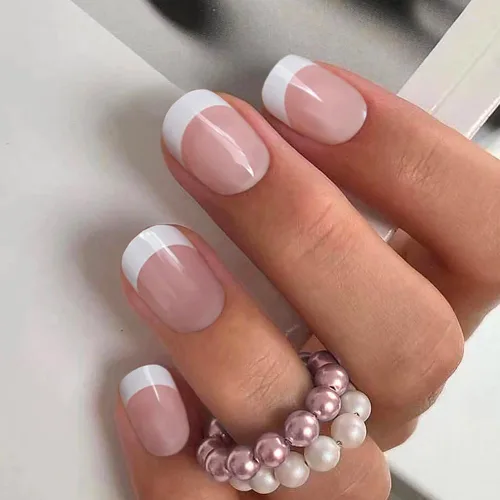 Miniatura 13 de Uñas a presión CurvLife cortas cuadradas Beige, Blancas, Rosas, Uñas postizas falsas acrílicas con diseño de albaricoque, uñas de cobertura completa