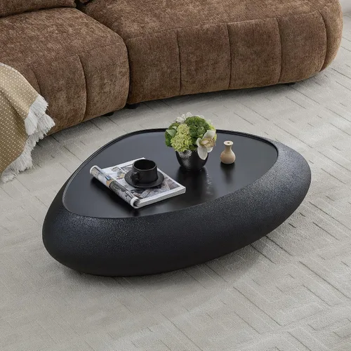 Miniatura 30 de Ø35.43'' Mesa de café redonda para sala de estar, moderna mesa de café en forma de tambor, material de fibra de vidrio, sin ensamblaje, beige
