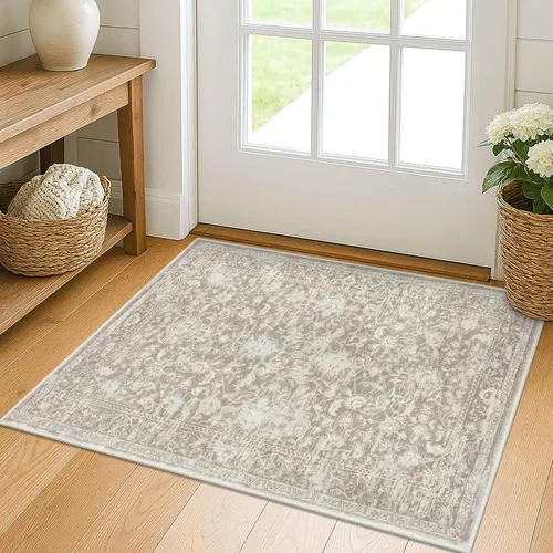 Miniatura 92 de KILOCOCO Alfombra lavable de 2 x 3 para entrada, estampado floral vintage, suave, antideslizante, azul, alfombras de cocina, tapete