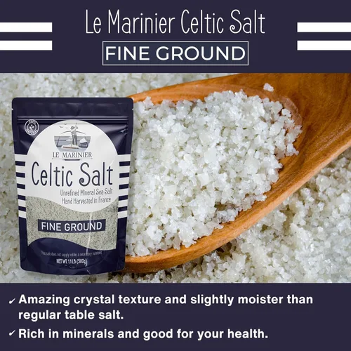 Miniatura 5 de Le Marinier Sal celta orgánica fina molida, 1.1lb - 18oz, paquete de 2. Rica en minerales, sin refinar, 100% natural, sal marina francesa mineral