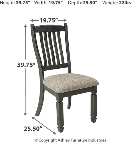Miniatura 8 de Signature Design by Ashley Tyler Creek Silla auxiliar tapizada para comedor, 2 unidades, madera maciza, 19.25 pulgadas de alto, negro y negro