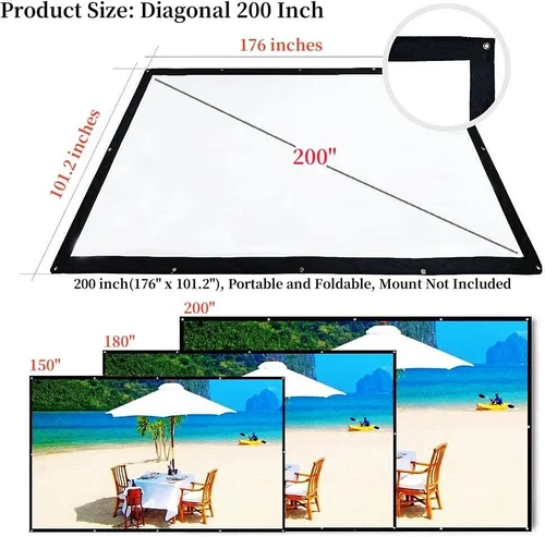 Miniatura 3 de Pantalla de proyector portátil de 200 pulgadas para exteriores, YF2009SZ 16:9 plegable HD de lona gruesa grande para cine en casa, oficina