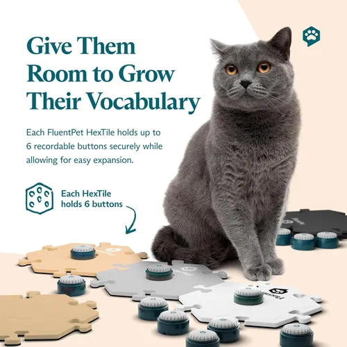 Miniatura 3 de FluentPet Kit de vocabulario de tecla Speak Up con sonido más claro hacia arriba, 12 botones grabables para perros y 6 HexTiles neutros Juego