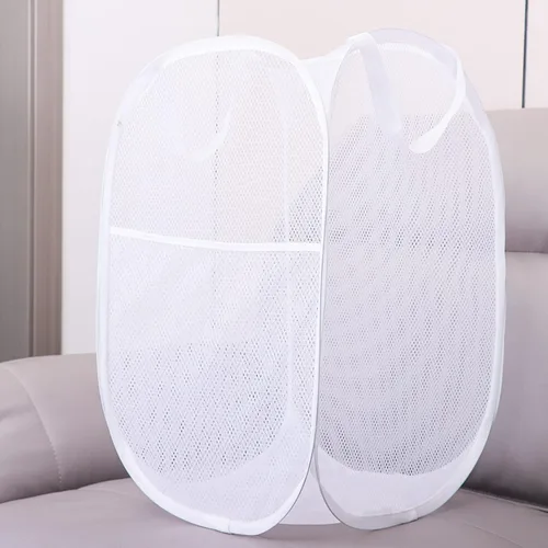 Miniatura 3 de Paquete de 2 cestas de lavandería, cesta de lavandería plegable de malla emergente con mango duradero, fácil de abrir y plegar para dormitorio