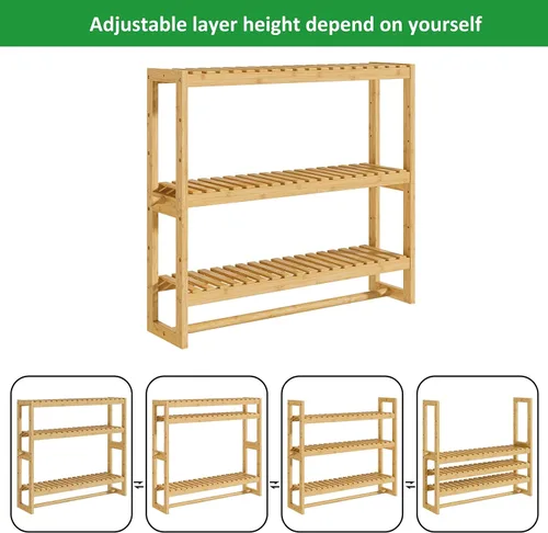 Miniatura 7 de RRX - Estante organizador de almacenamiento para baño, estante ajustable de 3 niveles, color beige Organizador de bambú para almacenamiento sobre