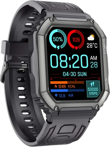 Tuanzi KR06 Reloj inteligente deportivo negro 1.8 pulgadas Bluetooth Call Music Play Asistente de voz Monitor de salud Multi modos deportivos