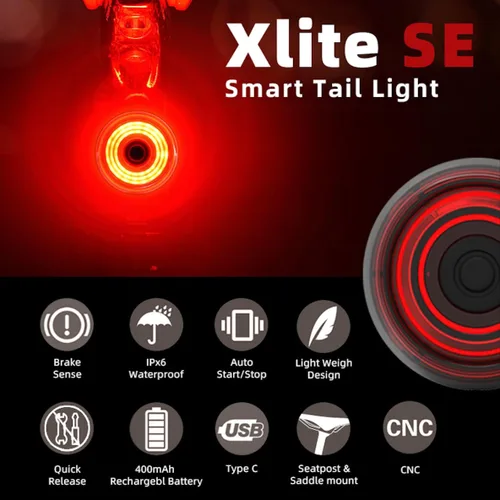 Miniatura 2 de Xlite SE Smart Bike Light, luz trasera automática con detección de frenos, visibilidad ultra alta, encendido/apagado automático, USB-C recargable