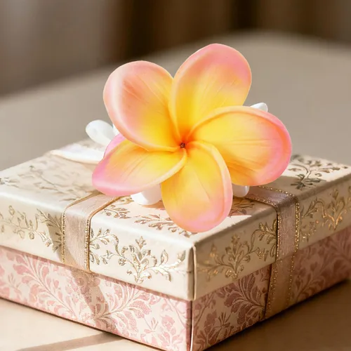 Miniatura 4 de 10 piezas de flores de plumeria artificiales de tacto real natural, no de seda, con tallo para decoración de pasteles y ramos de boda (albaricoque)