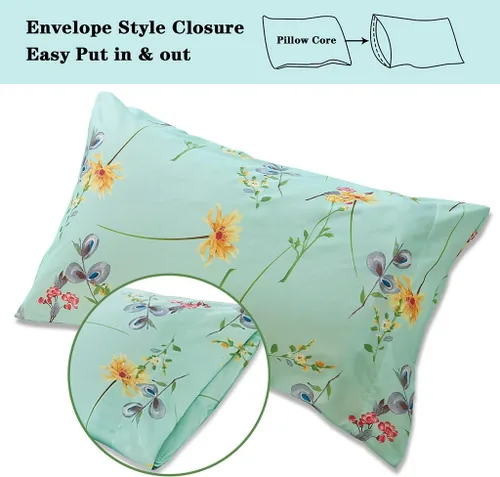 Miniatura 5 de JSD Juego de sábanas con estampado floral verde, tamaño King, 4 piezas, sábanas de microfibra botánica suave, bolsillo extra profundo Verde Floral