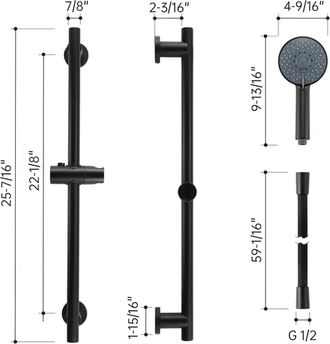 Miniatura 6 de KES Soporte de cabezal de ducha ajustable con combo de barra deslizante, cabezal de ducha de mano con manguera, kit de ducha de mano de 5 funciones