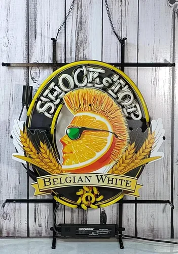 Miniatura 3 de Letrero de luz de neón de tubo de vidrio hecho a mano xinch Shock Top Belgian White Sign para decoración de pared, bar, pub, luces de recreación