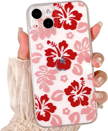 Miniatura 18 de Lovmooful Funda compatible con iPhone 13, bonito diseño transparente de flores de hibisco con estampado floral para niñas y mujeres, TPU suave a