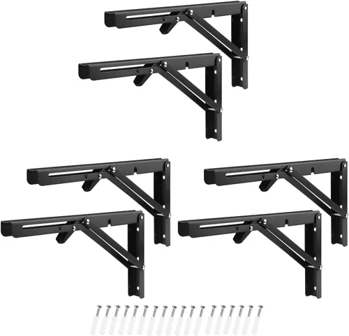 3 pares de 6 soportes de estante plegables de 12 pulgadas, soporte plegable de metal para banco, soporte de estante plegable resistente montado en