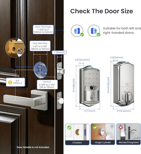 Miniatura 14 de Veise VE027 - Cerradura inteligente Wi-Fi integrada, cerradura de puerta de entrada sin llave de huellas dactilares, control remoto de aplicación