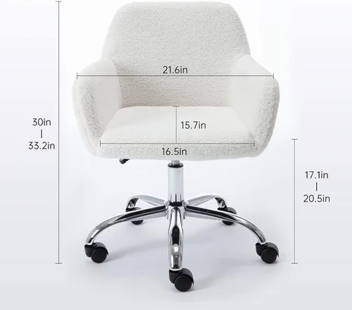 Miniatura 2 de Silla de tocador negra mullida, bonitas sillas de escritorio de piel sintética con patas de metal dorado ajustables en altura ajustable, silla Patas