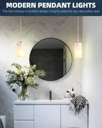 Miniatura 7 de Lámparas Colgantes Mini de 1 Luz, Candelabro Moderno Colgante Lámpara de Techo con Pantalla Blanca Esmerilada, Iluminación Colgante de Níquel