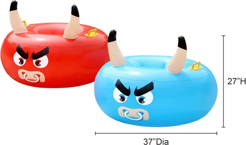 Miniatura 2 de Banzai: Bump ‘N Bull Battle Set - Red & Blue, 2 Inflatable Body Bumper Toys, 37" Animal Ring Boppers, Bouncer Grip Handles, Outdoor Game Play, Kids