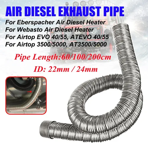 Miniatura 2 de 1 paquete de tubo de escape de 22 mm/24 mm de 60 cm/100/200 cm de doble capa para calefacción de aire y diésel con silenciador de escape y tapa