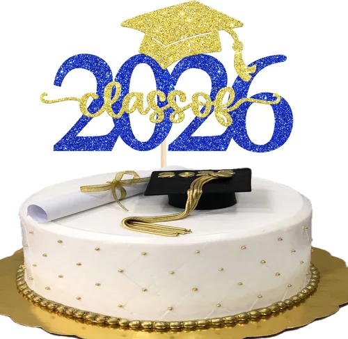 Miniatura 11 de Rsstarxi 1 paquete de decoración de pastel con purpurina para la clase de 2026, decoraciones de graduación 2026, tapa de felicitaciones
