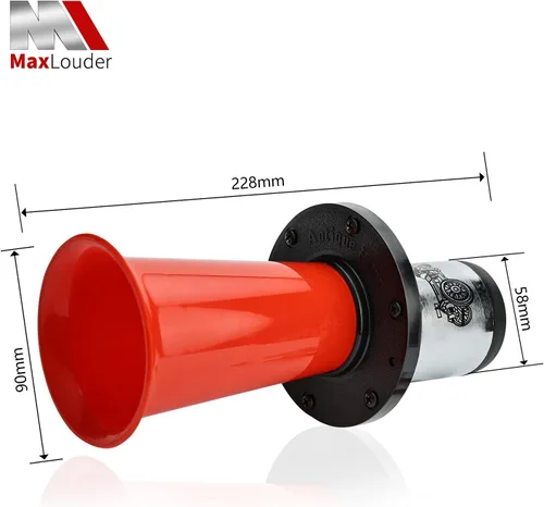 Miniatura 2 de Bocina de aire antigua Ahooga Vintage Classic Old Style School Cromo 12V 110DB Bocina de aire para coche (rojo)
