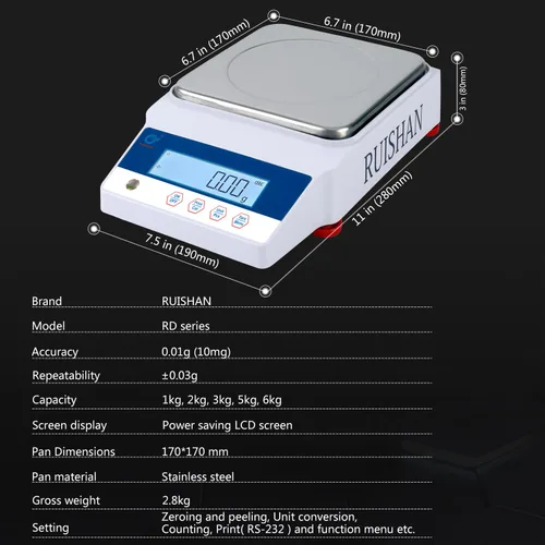 Miniatura 4 de 2000gx0.01g Báscula de Laboratorio Digital Electrónica Escala de Gramos Precisa Balanza Analítica de Laboratorio Escala de Contaje Industrial