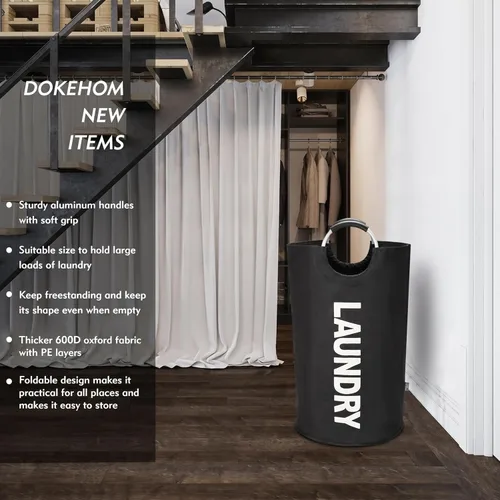 Miniatura 2 de DOKEHOM - Canasta de lavandería grande de 90 litros, bolsa de lavandería plegable, canasta de ropa alta y autónoma, contenedor de lavado plegable