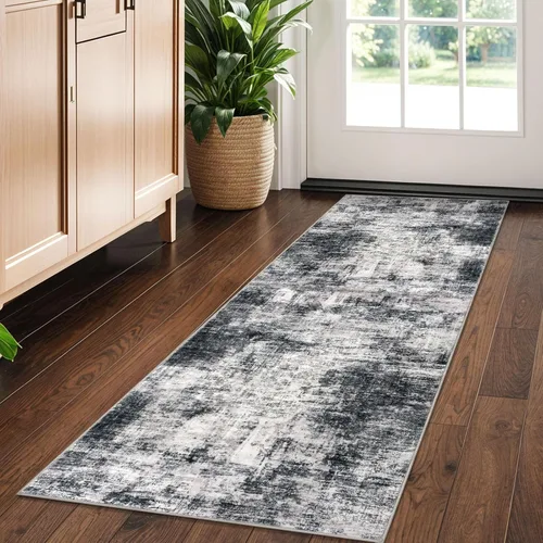 Miniatura 276 de IOHOUZE Alfombra pequeña abstracta de 2 x 3 pies, alfombra de entrada lavable para entrada interior, alfombras con respaldo de goma, alfombra gris