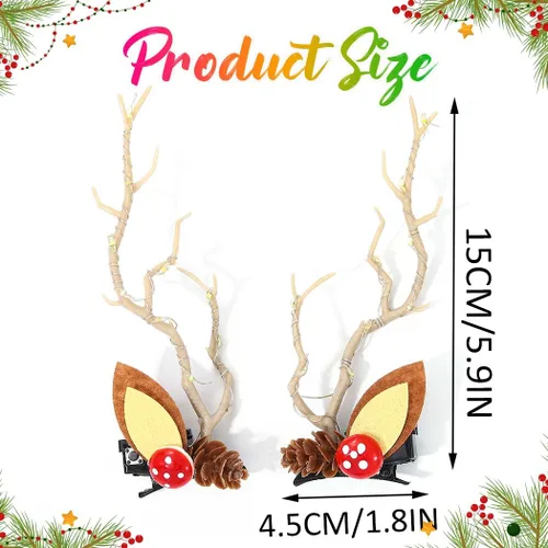 Miniatura 6 de BARTOSI Pinzas para el pelo de Navidad con luz LED, cuernos de reno, horquillas de Navidad, accesorios para el cabello para mujer (paquete de 2)