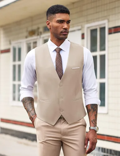 Miniatura 3 de COOFANDY Chaleco de traje de negocios casual para hombre, ajustado, a la cintura, formal