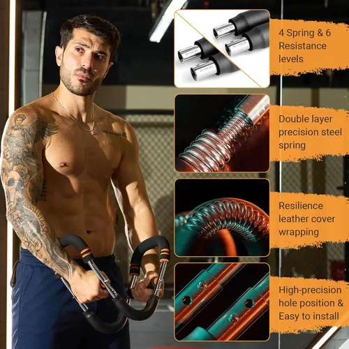 Miniatura 3 de Entrenador de Brazo Twister, 6 Niveles de Resistencia Ajustables (30-120 lb) Ejercitador de Brazo y Pecho Twister con 4 Resortes y Póster