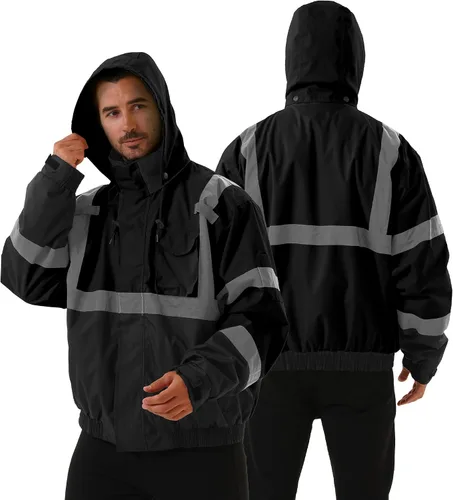 Miniatura 2 de Chaqueta de seguridad 3 en 1, chaqueta reflectante de alta visibilidad, chaqueta bomber Hi Vis, forro polar, impermeable, ANSI Clase 3, negro, S