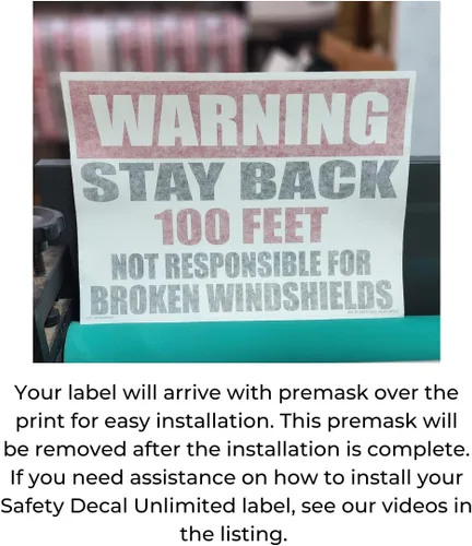 Miniatura 7 de OSHA Warning Stay Back 100 200 300 500 Not Responsible For Broken Windshields Black Red Rectángulo Etiqueta Adhesiva (Reflectante 3M 200FT)
