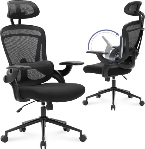 Nouhaus Ergo Fit Silla de oficina ergonómica de malla, sillas de oficina con respaldo alto, soporte lumbar ajustable, reposacabezas y reposabrazos