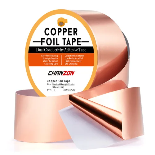 Miniatura 12 de CHANZON Cinta de lámina de cobre de 0.236 in 1/4 pulgadas x 66 pies, adhesivo conductor de doble cara para vidrieras, soldadura, electricidad