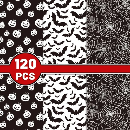 Miniatura 3 de Whaline Papel de seda de Halloween de calabaza en blanco y negro, 13.8 x 19.7 pulgadas, papel decorativo de regalo para Halloween, truco y trato