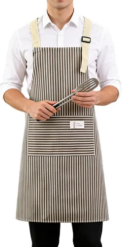 Miniatura 11 de Chef Apron Bib Apron with 2 Large Pockets Adjustable Neck Strap Kitchen Apron Cooking Apron Stripes Baking Apron