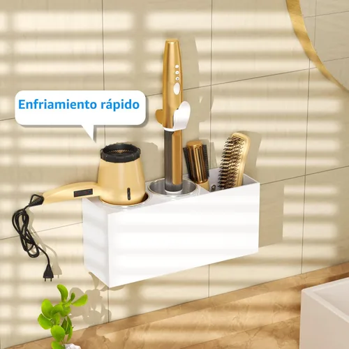 Miniatura 3 de NIUBEE Organizador de herramientas de peinado de montaje en pared - Soporte de gabinete de baño para secadores, planchas planas, rizadores - Blanco