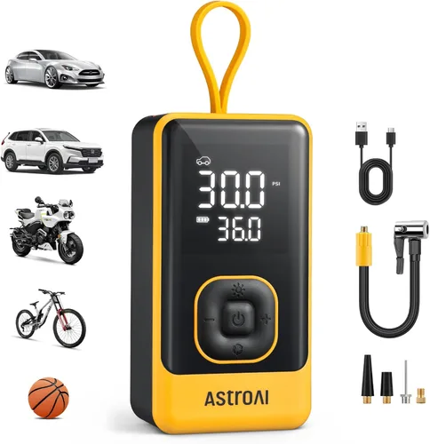 AstroAI L7 - Inflador de neumáticos portátil, compresor de aire portátil, bomba eléctrica inalámbrica de 150 PSI con indicador digital, inflado
