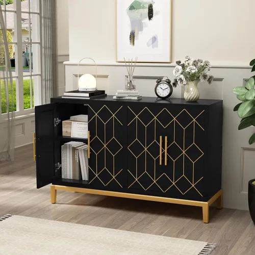 Miniatura 7 de ARTPOWER Aparador buffet con 4 puertas y estantes, aparador moderno de credenza, armario de almacenamiento decorativo tallado para sala de estar