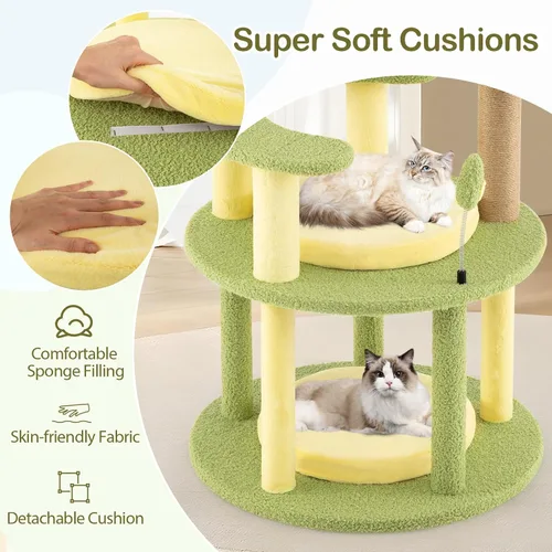 Miniatura 5 de PETSITE Árbol para gatos con temática de aguacate de 51 pulgadas, torre moderna de varios niveles con postes rascadores de yute, juguete colgante