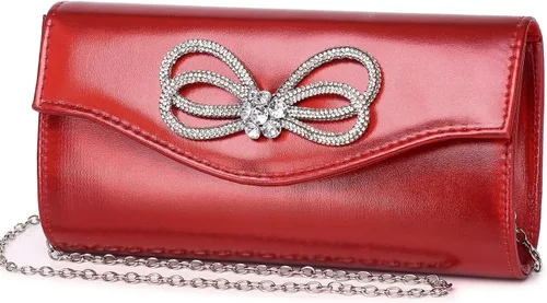 Miniatura 12 de Bolso de noche para mujer, con lazo de cristal brillante, con solapa, bolso de mano para mujer, boda, fiesta, baile de graduación