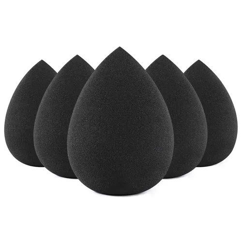 BEAKEY Juego de esponjas de maquillaje, 5 esponjas de mezcla de base, esponjas de belleza impecables para líquidos, crema y polvo, esponjas de Negro