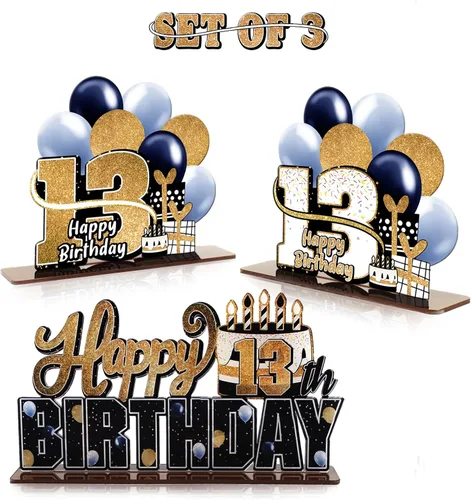 Miniatura 77 de LINGTEER Feliz 10º Cumpleaños Juego de Centros de Mesa de Acrílico Azul para Mesa - Brindemos por Diez Años Decoraciones de Regalo de Fiesta de 10º