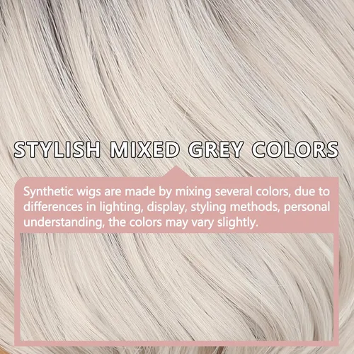 Miniatura 6 de TISHINING Pelucas cortas onduladas de color gris degradado para mujeres negras, longitud de barbilla, pelucas onduladas en capas grises mixtas