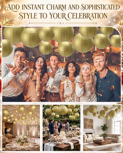 Miniatura 6 de Treela 60 Pcs Paper Lanterns Bulk for Wedding, 4'' 6'' 8'' 10'' 12'' Round Chinese Lanterns for Bridal Shower Birthday Party Decorations, Hanging
