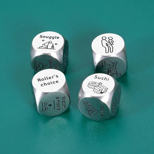 Miniatura 5 de Juego de dados sexuales de 4 piezas para parejas, regalo de 10 aniversario de acero para mujeres, hombres, regalos del día del padre para él