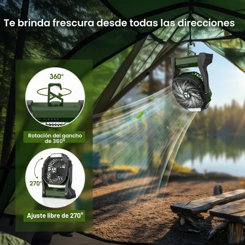 Miniatura 4 de Ventilador Portátil Recargable, 20000mAh Ventiladores Inalámbricos con Batería para Tienda de Campaña con Linterna LED, Pequeño Ventilador Exterior