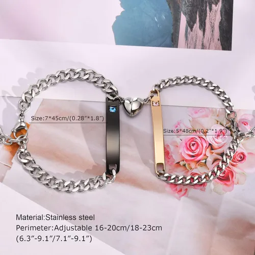 Miniatura 3 de MEALGUET - Pulseras magnéticas personalizadas para parejas de atracción mutua, pulseras de identificación trenzadas con nombre, conjunto de pulseras