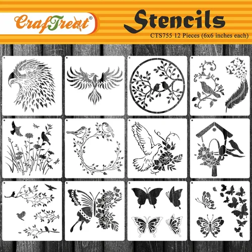 Miniatura 7 de CrafTreat Plantillas reutilizables con estampado de animales (6 x 6), plantillas de pastel y pared para pintar en madera, tela, azulejos, suelo